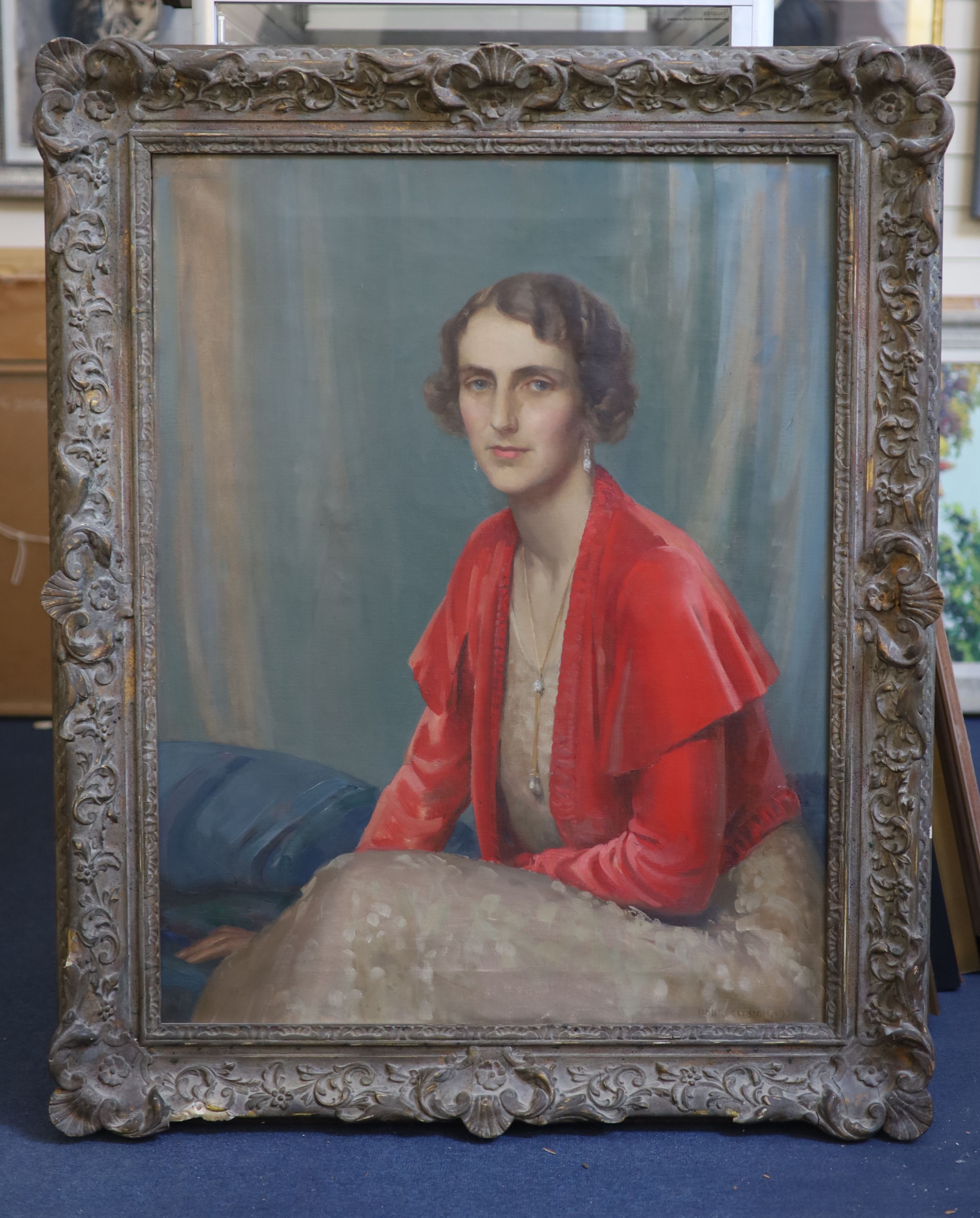 James Penniston Barraclough ROI (1891-1942), Half length Portrait of Lady Grace Brentford, oil on canvas, 91 x 70cm